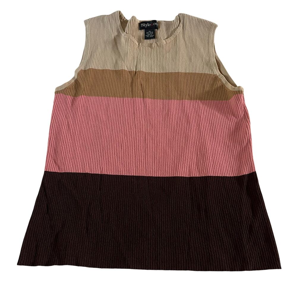 VTG Y2K 2000s Colorful Striped Ribbed Tank Top Sz XL Stretch